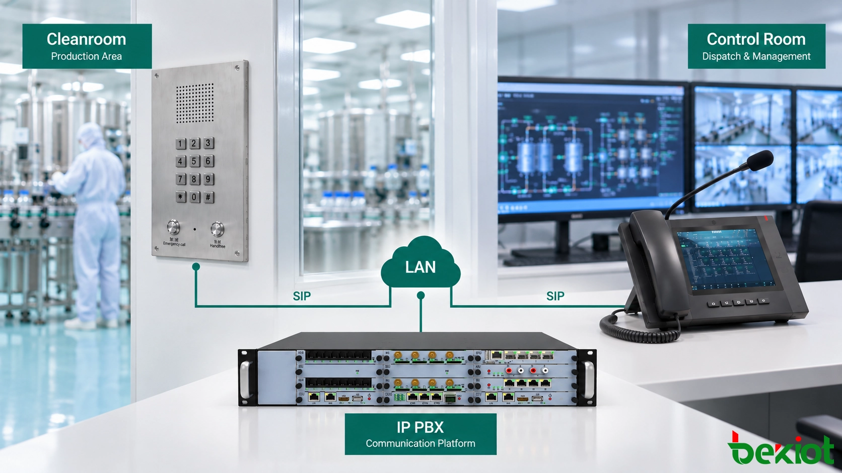 BT26 無塵室電話透過 BU2000 IP PBX 連接至 GP320i 調度電話
